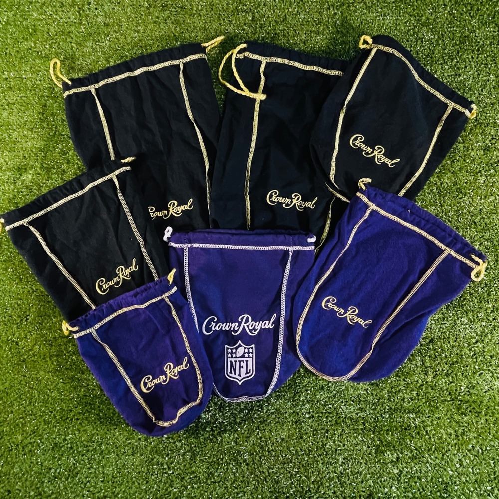 Crown Royal Drawstring Bags Lot of 7 Black & Purple NFL Logo‎ Dust Bag
